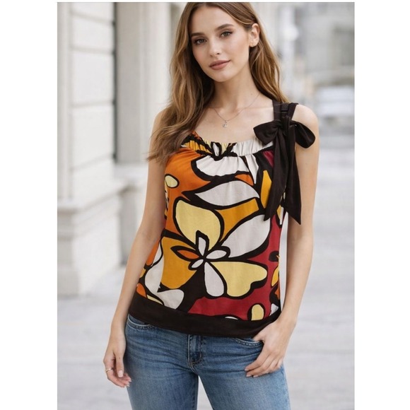 AB Studio Tops - AB small Y2K orange brown retro dopamine‎ Phoebe going out stretch top blouse